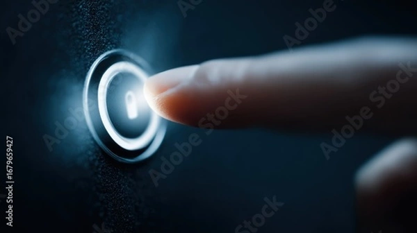 Fototapeta Finger touches a glowing button
