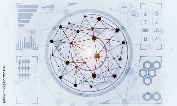 Obraz Lines and dots as networking idea drawn on white background