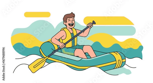 Fototapeta Excited Rafter Enjoying Whitewater Adventure And Paddling On An Inflatable Raft, Fun