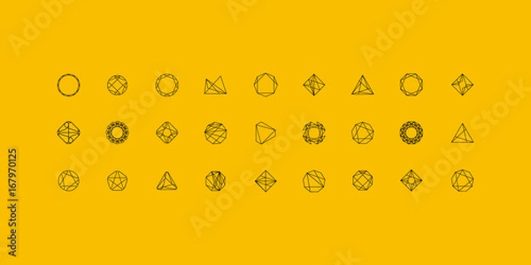 Fototapeta Set of minimal geometric monochrome symbol set shapes. Trendy icons and logotypes. Business signs symbols, labels, badges, frames and borders