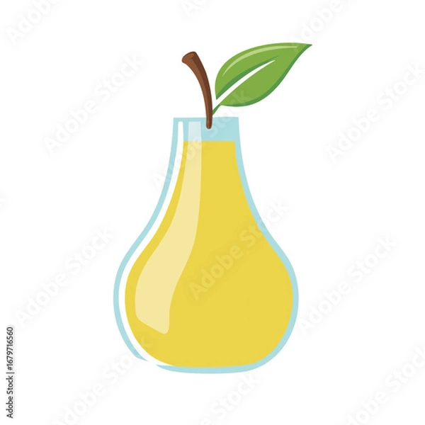 Fototapeta Yellow Pear Fruit with Stem and Leaf Illustration, Vector Design, Simple Fruit Concept
