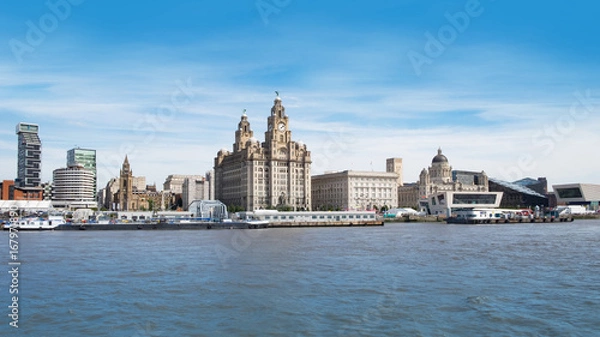 Obraz Liverpool waterfront buildings including Royal Liver Building and cruise terminal
