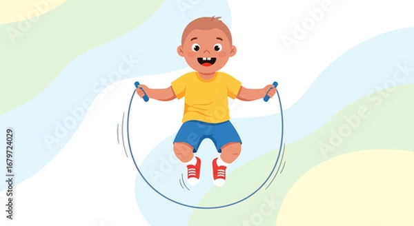 Obraz Cute Illustration of a Child Jumping Rope Enjoying Outdoor Physical Activity