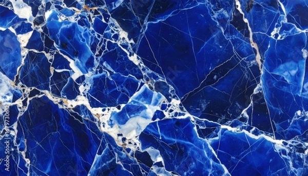 Obraz Sodalite Stone Texture: Deep Blue with White Veins and Mineral Patterns