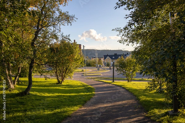 Fototapeta The old city center of Kiruna, Sweden, being demolished in autumn.