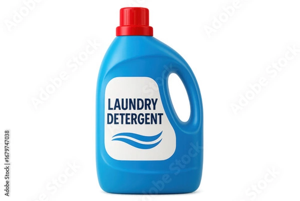Fototapeta Blue Plastic Laundry Detergent Bottle with Red Cap on Transparent Background