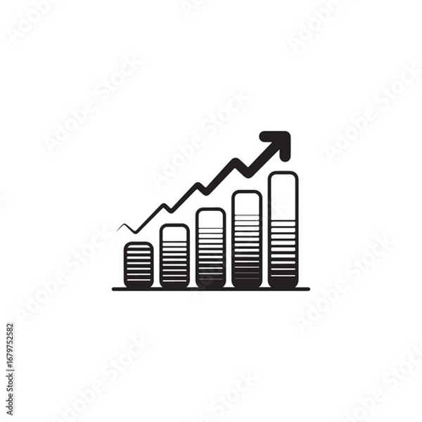 Fototapeta Vector graphic of a rising bar graph, symbolizing growth.A simple, black and white vector graphic depicting a bar graph with ascending trend.