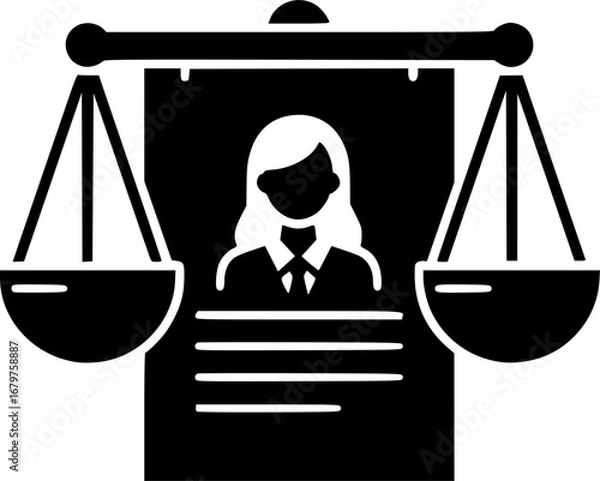 Fototapeta Silhouette vector of ethics in AI scale icon representing balance, fairness, justice, and responsible technology.
