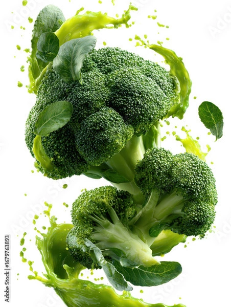 Fototapeta broccoli  swirling in mid-air with spiraling green juice splashes