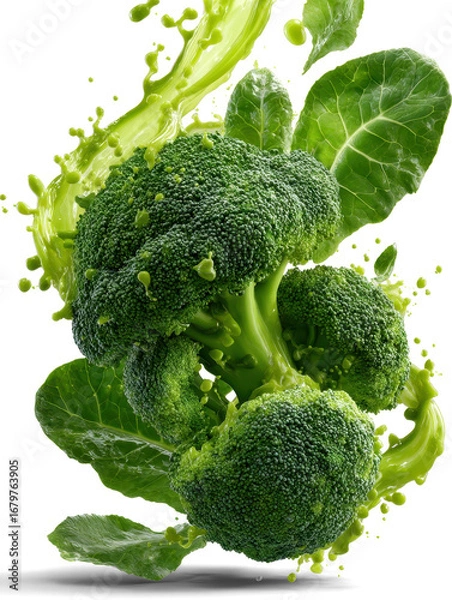 Fototapeta broccoli  swirling in mid-air with spiraling green juice splashes