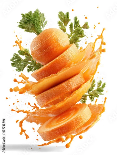 Fototapeta carrot suspended mid-air in a spiral motion of juice