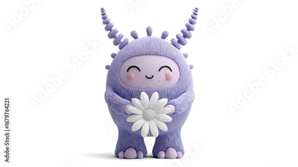Fototapeta lavender alien with spiraling horns, huge eyelashes, and a gentle grin