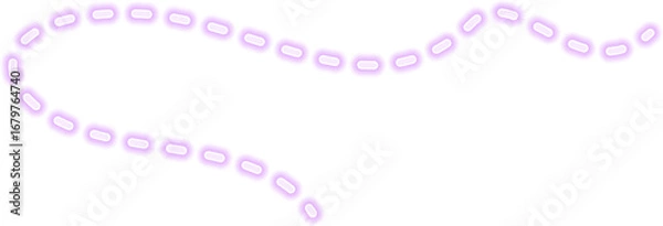 Fototapeta Thin dynamic curved stroke with a glowing neon purple dashed outline.