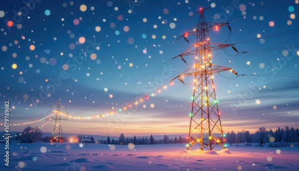 Fototapeta Electric pylon chrstmas