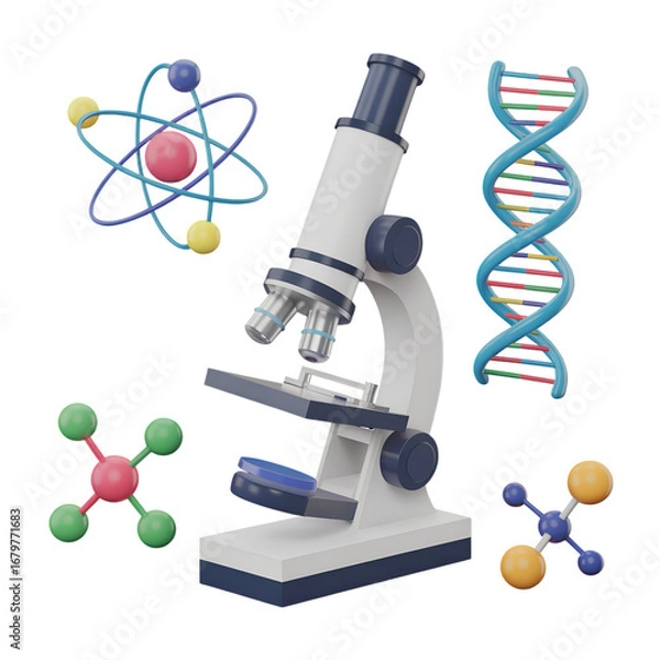 Fototapeta Microscope, DNA, and Molecular Structures: A Science Collage