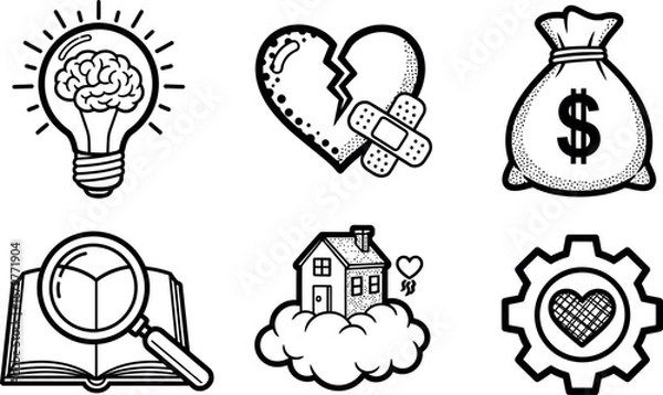 Fototapeta Creative concept icons with brain lightbulb heart money bag and house vector illustration 