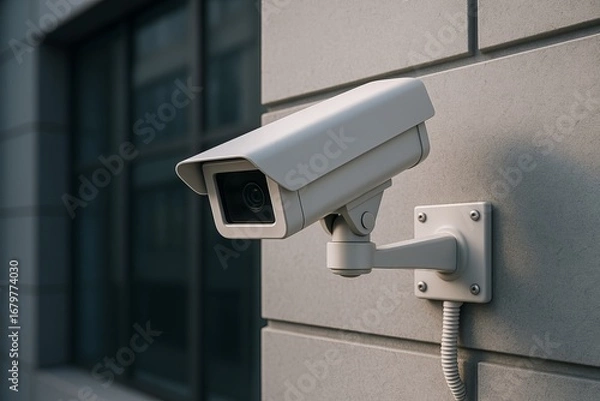Fototapeta 3D render CCTV camera installed on building wall for area scanning Suitable background for security setup