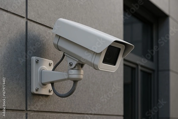 Fototapeta 3D render CCTV camera installed on building wall for area scanning Suitable background for security setup