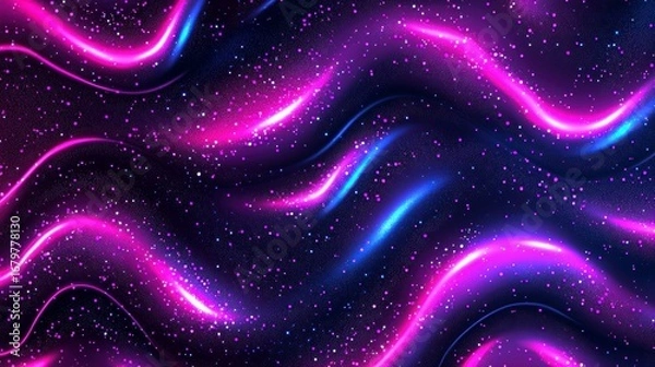 Fototapeta Abstract wave pattern with vibrant neon colors and sparkling elements creating a dynamic and futuristic atmosphere