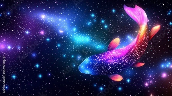 Fototapeta A vibrant and mesmerizing cosmic koi fish swimming through a star-filled galaxy with colorful celestial elements