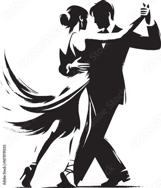 Fototapeta Passionate embrace of tango dancers captured in expressive brush