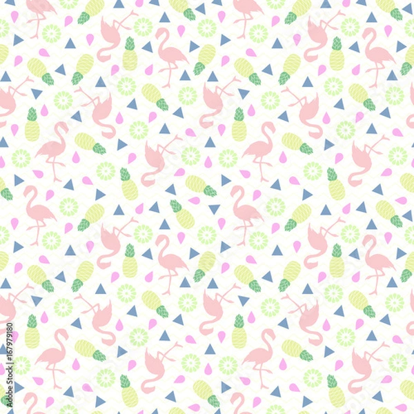 Fototapeta Flamingo seamless pattern. Background with tropical flamingos. 