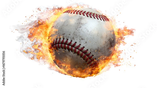 Obraz Baseball with Fire Isolated on White Background