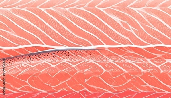 Fototapeta Detailed close-up view of salmon fillet showcasing its intricate, vibrant, and delicate texture.