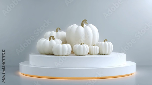 Fototapeta 3D Pumpkins for Halloween and Empty Product Stand, Podium
