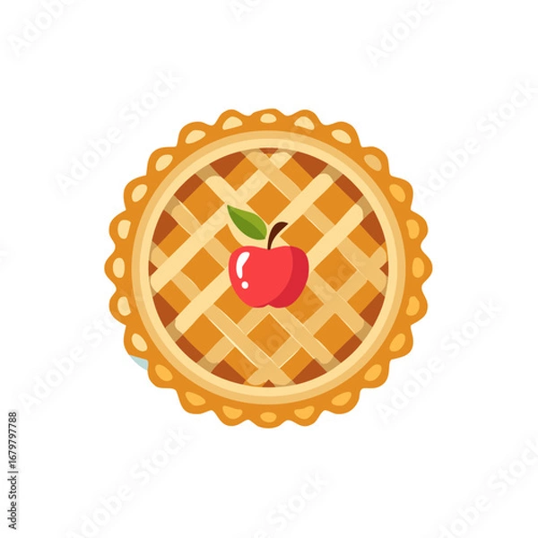Fototapeta Illustration of a delicious apple pie with lattice crust and a vibrant red apple.