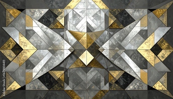 Fototapeta A striking geometric pattern with contrasting metallic gold and grey tones creates a modern, sophisticated design.