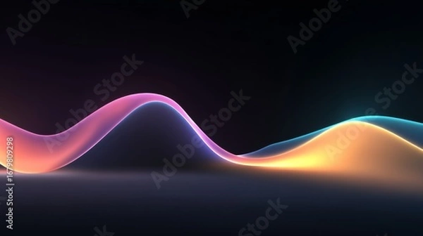 Fototapeta Abstract digital artwork with undulating waves of gradient colors transitioning from pinks, blues, yellows,