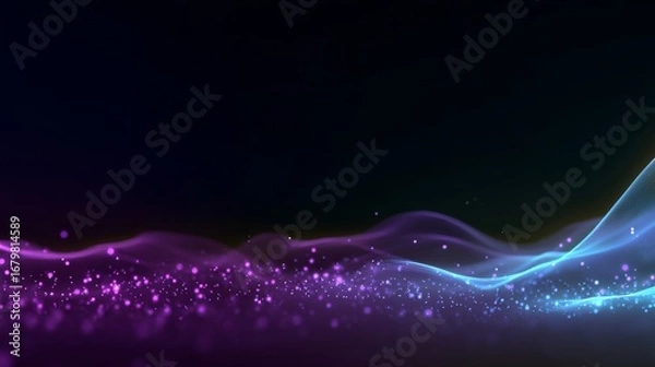 Fototapeta Vibrant wave-like patterns with purple and blue frequencies create a mesmerizing aesthetic effect against a dark backdro