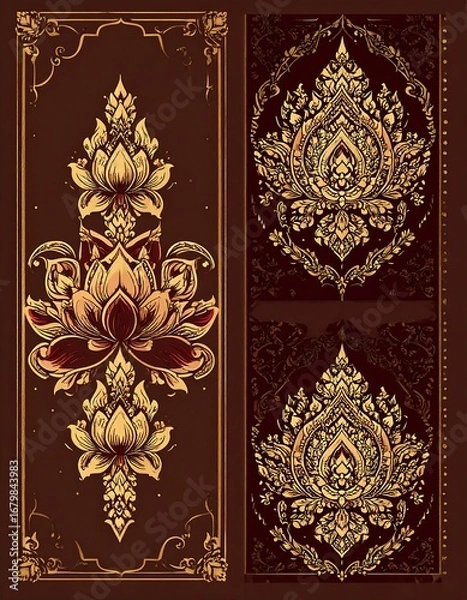 Fototapeta Intricate lotus motif, rich in detail and color, with decorative borders, creating a regal and sophisticated design.