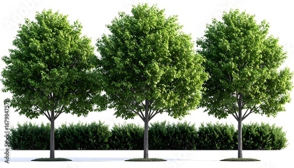 Fototapeta Three trees with a hedge