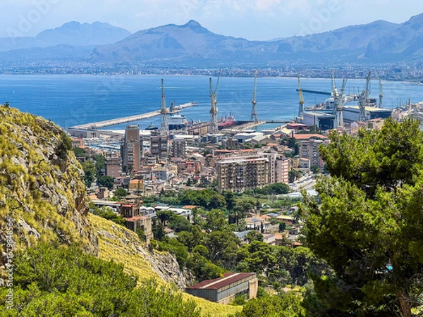 Obraz Panoramic view of Palermo, Italy, with a view from above of the cargo port
