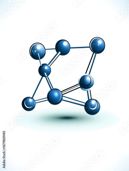 Obraz 3D Molecular Structure: Innovative Scientific Design in Blue - Network, Connection, Technology & Data Analysis Visualization