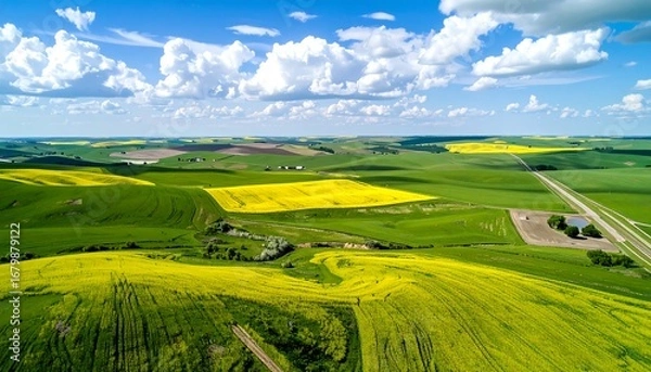 Fototapeta Aerial view of rolling hills and fields