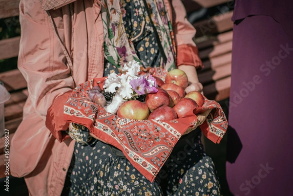 Obraz Orthodox consecration of apples and fruits on Feast of Transfiguration in August in Russia