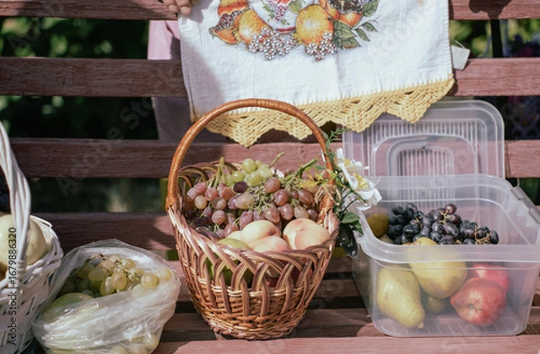 Obraz Orthodox consecration of grapes and fruits on the Feast of the Transfiguration of the Lord in August in Russia