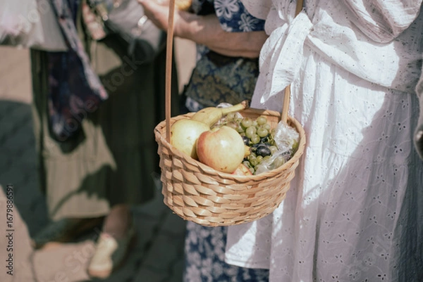 Obraz Orthodox consecration of apples and fruits on Feast of Transfiguration in August in Russia