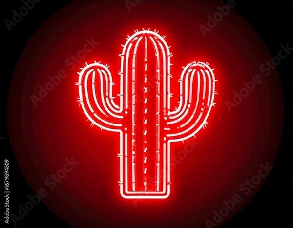 Obraz Neon cactus graphic on red background