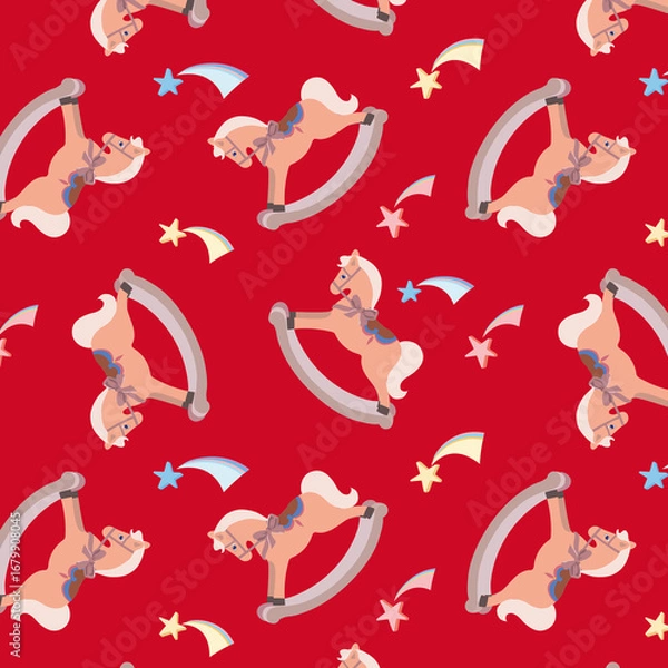 Fototapeta Pattern with cute toy rocking horse