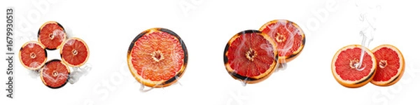 Fototapeta Grilled grapefruit slices with smoke. Fruit, citrus, cooking, healthy, fresh, dessert, vitamin C, summer
