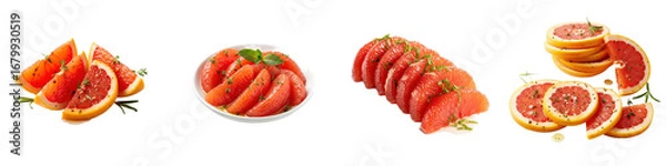 Fototapeta Grapefruit slices, arranged beautifully. Citrus fruit, healthy eating, vitamin c, fresh, raw, vegan, diet, food styling, natural, gourmet, organic, nutritious
