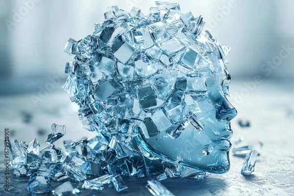 Fototapeta The concept of a shattered mind depicted through an ice-like crystal structure.