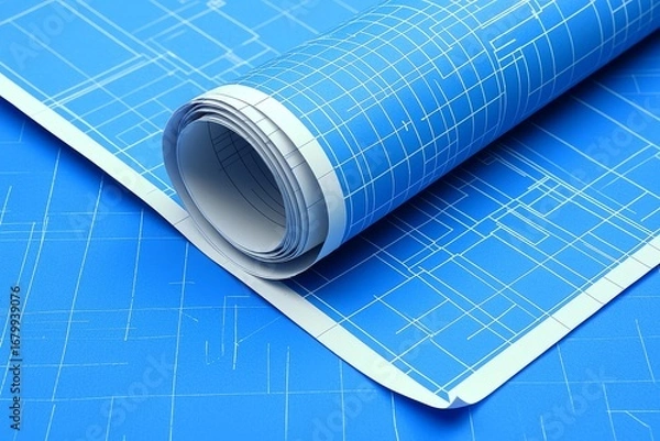Fototapeta Exploring architectural design through blueprints in different presentations.