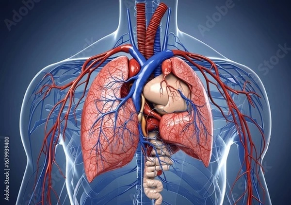 Fototapeta Comprehensive overview of the human cardiovascular system, including the heart and blood vessels.