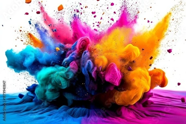 Fototapeta Joyous Holi Scene with Colorful Pigments and Paint