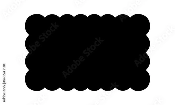 Fototapeta Rectangle shape with scalloped edges. Basic geometric form with frilly borders. Textbox, tag or label template isolated on white background. Vector graphic illustration.